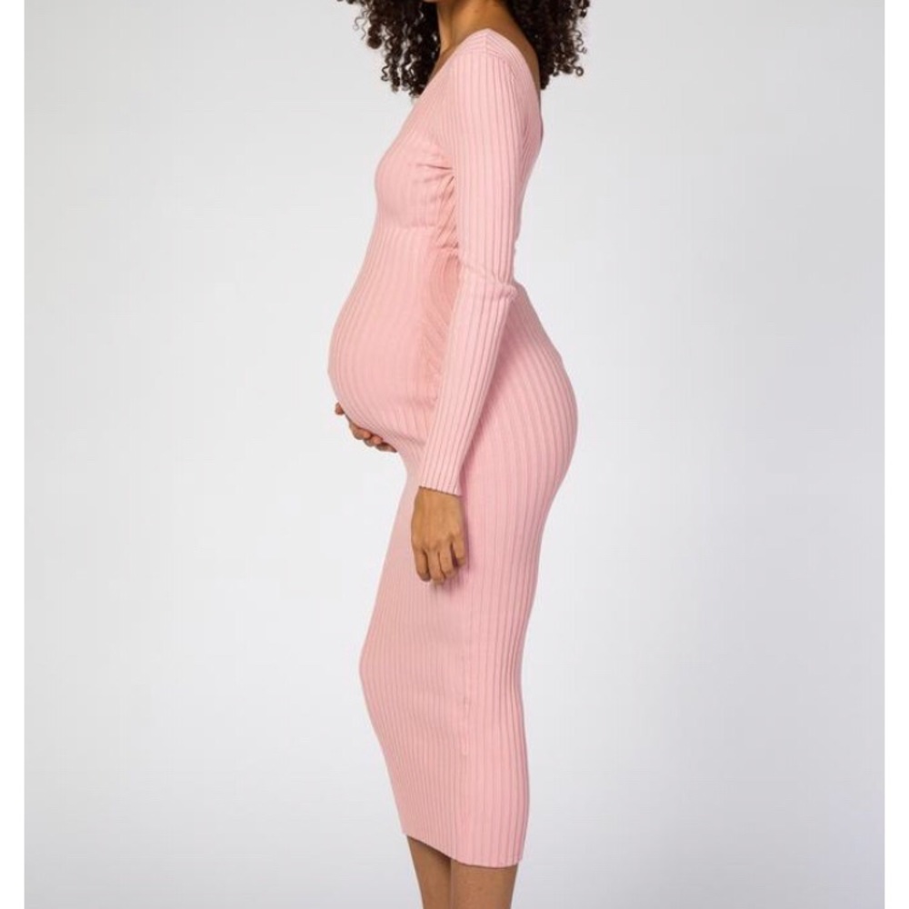 V-Neck Long Sleeve Fitted Maternity Maxi Dress